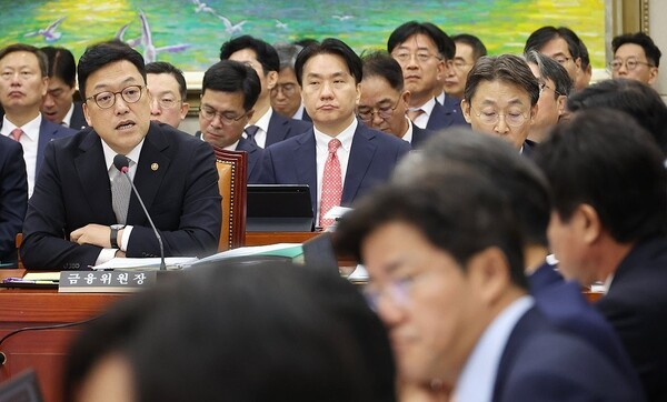 김병환 금융위원장이 10일 국회에서 열린 정무위원회의 금융위원회 등에 대한 국정감사에서 의원 질의에 답하고 있다. [제공=연합뉴스]
