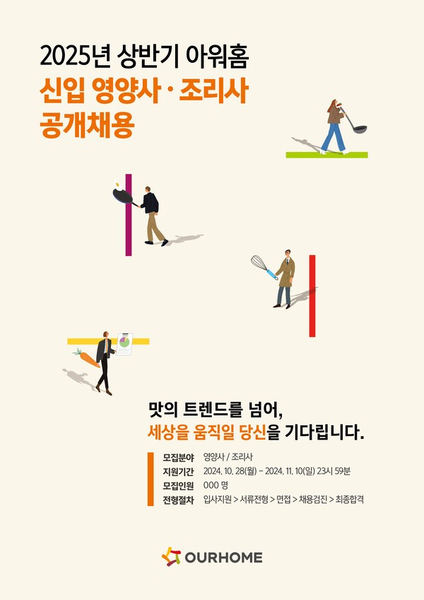 2025년 상반기 아워홈 신입 영양사·조리사 공개 채용 포스터. 아워홈