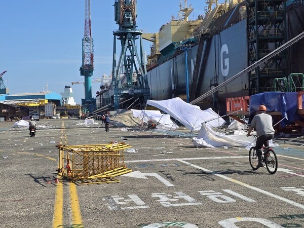 30일 폭력사태가 발생한 현대중공업 울산조선소 현장. [제공=전국금속노동조합 현대중공업지부]