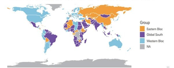 글로벌 사우스(보라색)와 서방(하늘색)·동방(주황색) 블록. [제공=코트라]