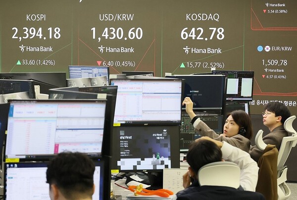 10일 오전 서울 중구 하나은행 본점 딜링룸 현황판[연합]