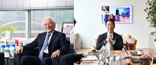 김한기 신신제약 회장과 임종훈 한미사이언스 대표. [제공=각사]