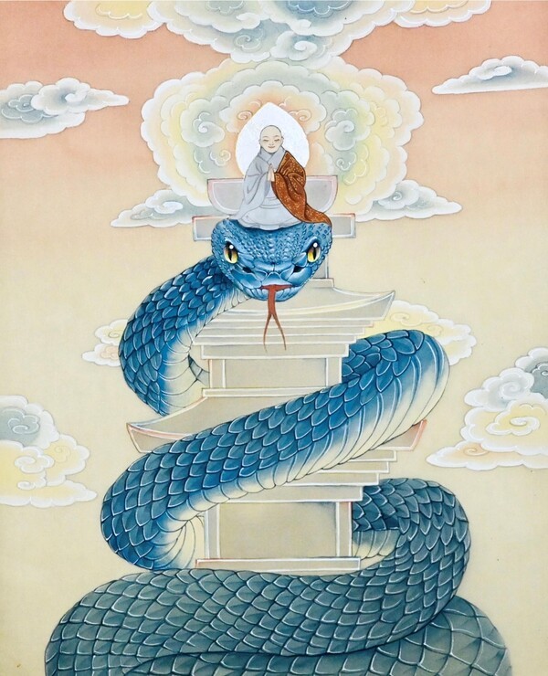 2025년 '푸른 뱀의 해'를 맞아 뱀을 주제로 한 전통 회화 '비암'. 최지원 작가의 작품이다. [제공=한국전통문화대]