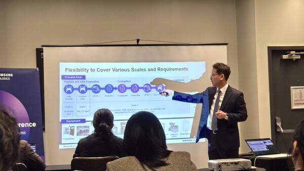 정형남 삼성바이오로직스 ADC개발팀장(상무)가 ADC사업 진출에 대한 소개를 하고 있다. [제공=김창권 기자]