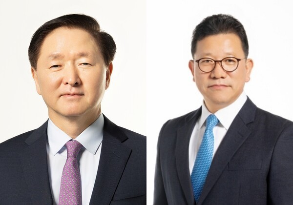 (좌측부터) 우기홍 대한항공 대표이사 부회장, 송보영 아시아나항공 대표이사 부사장.[제공=한진그룹]