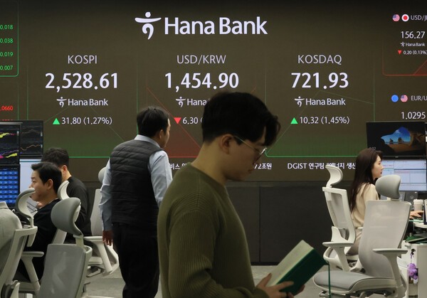 16일 오전 서울 중구 하나은행 본점 딜링룸. ⓒ연합