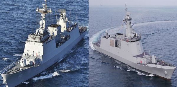 HD현대중공업(사진 왼쪽)과 한화오션(사진 오른쪽)이 건조한 함정 [제공=각 사]