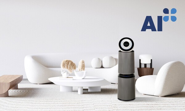 LG전자가 공감지능(AI)으로 실내 공기질까지 관리하는 공기청정기를 선보인다. 사진은 국내에서 공기질 센서로는 처음 ‘AI+ 인증’을 획득한 ‘LG 퓨리케어 오브제컬렉션 AI+ 360˚ 공기청정기’. [출처=LG전자]