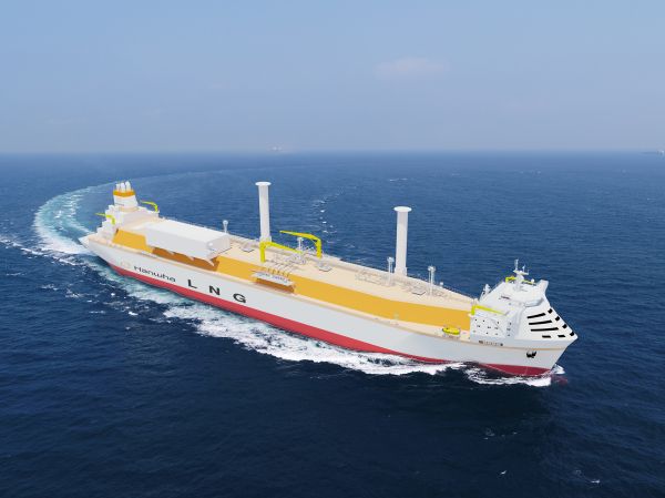 ▶ 한화오션이 개발한 암모니아 가스터빈 추진 LNG운반선 조감도. [제공=한화오션]