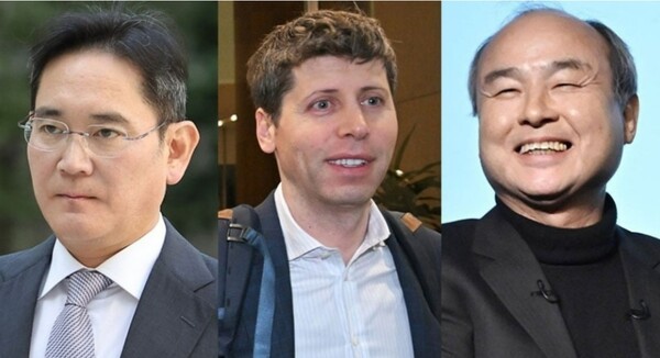 (사진 왼쪽부터) 이재용 삼성전자 회장, 샘 올트먼 오픈AI 최고경영자(CEO), 손정의(孫正義·일본명 손 마사요시) 소프트뱅크그룹 회장