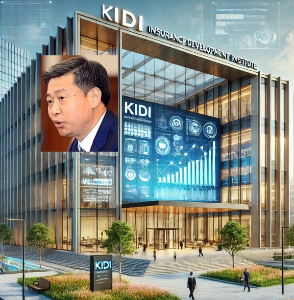 사진 왼쪽은 허창언 보험개발원장.  챗GPT가 보험개발원을 상상해 그린 그림[출처=EBN AI 그래픽 ]