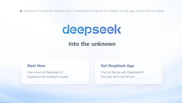 딥시크 홈페이지 메인화면 갈무리. [제공=딥시크 홈페이지]