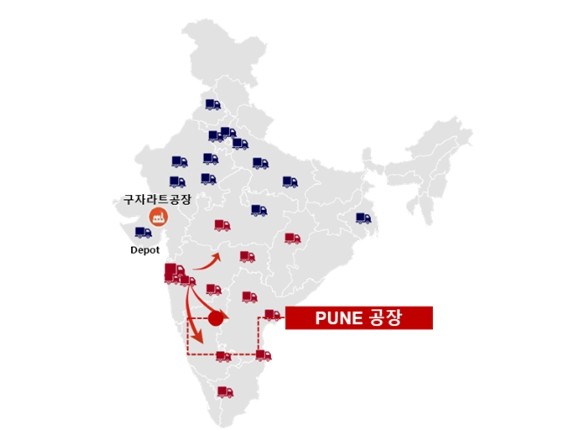 롯데웰푸드 인도 하브모어 구자라트공장과 푸네공장 위치. [출처=롯데]