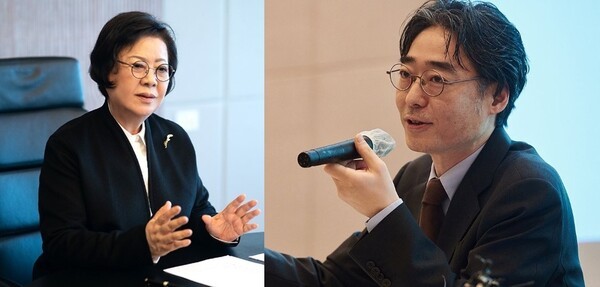 송영숙 한미그룹 회장과 임종윤 한미사이언스 사내이사. [제공=연합]