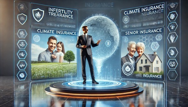 손해보험업계가 사회 문제를 해결하는 신상품 개발에 나선다. 저출생 문제 해결을 거들 수 있는 난임 치료담보 개발을 연구하고 고령화 시대 간병보험 세액공제 등을 통한 시니어보험 확대한다. [출처= EBN AI  그래픽]