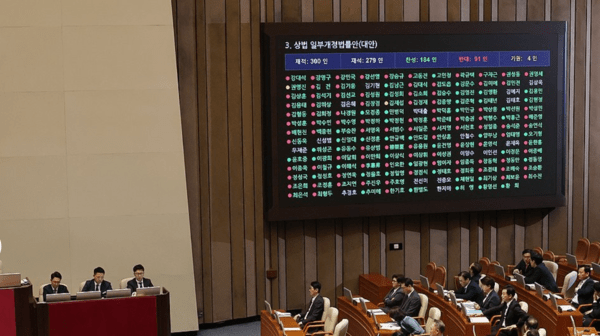 13일 국회 본회의에서 상법 일부개정법률안이 통과되고 있다. [출처=연합뉴스]