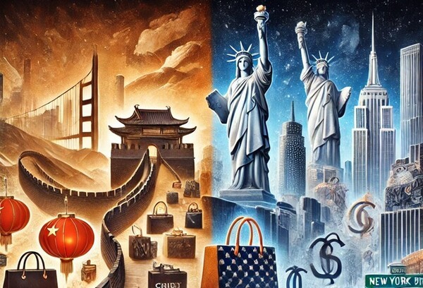 미중 간 외교·무역 갈등이 심화되면서 글로벌 명품 시장의 판도가 뒤흔들리고 있다. [출처=EBN 그래픽 AI]