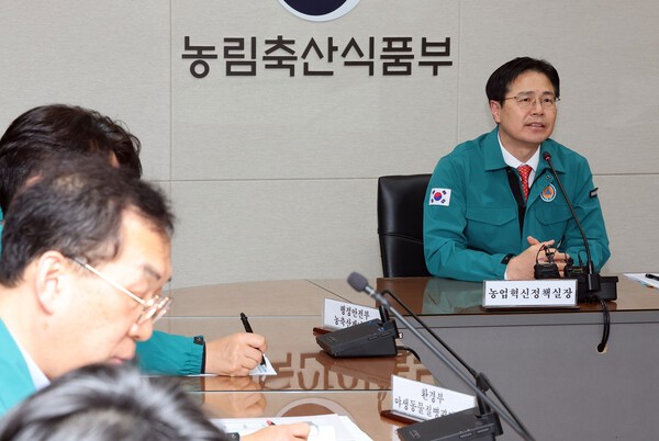 농림축산식품부 강형석 농업혁신정책실장이 20일 정부세종청사 농식품부 재난상황실에서 고병원성 조류인플루엔자 중앙사고수습본부 회의를 주재하고 있다. [출처=연합뉴스]