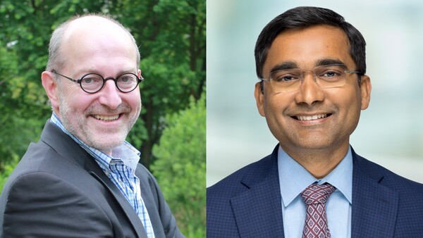 (왼쪽부터)벨기에 앤트워프대학 피에르 반 담(Pierre van Damme) 교수와 게이츠 재단 아난다 산카 반디요파디야(Ananda Sankar Bandyopadhyay) 박사. [출처=SK바이오사이언스]