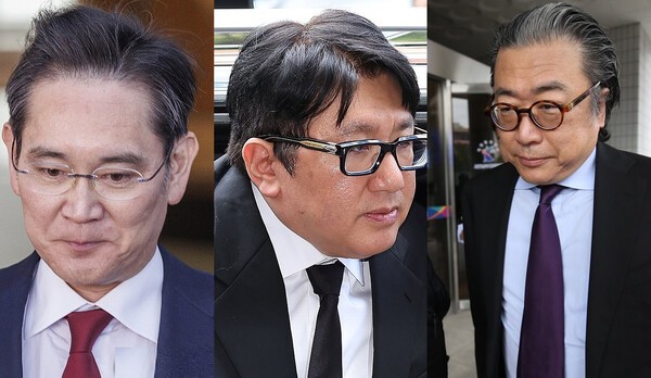 사진왼쪽부터 이재용 회장, 방시혁 의장, 조정호 회장 [출처=연합뉴스]