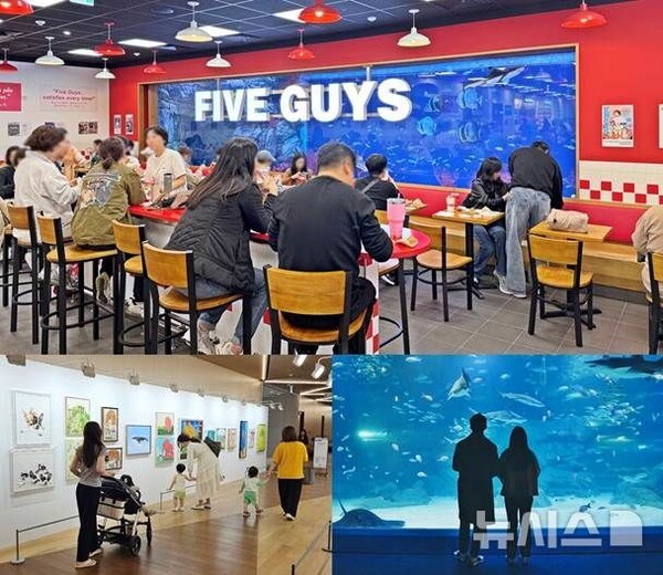 최근 고객들의 발길이 이어지고 있는 파이브가이즈 광교, 갤러리아 광교, 아쿠아플라넷 광교 전경. [출처=한화갤러리아]