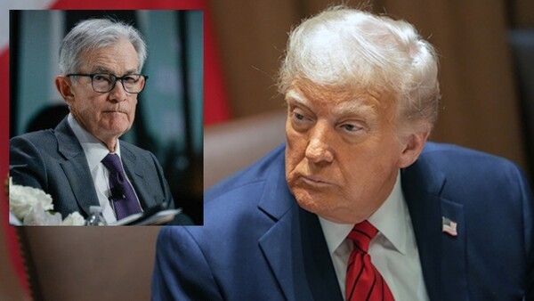 도널드 트럼프 미국 대통령. 왼쪽 네모 사진은 제롬 파월 연준 의장 [출처= 백악관 배포 이미지 합성]