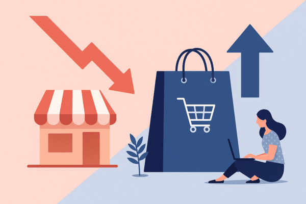 주요 유통업체 매출 중 오프라인 부문은 감소했지만 온라인 부문은 두 자릿수로 증가했다. 챗GPT 생성 이미지. [출처=오픈AI]