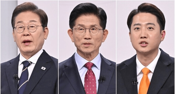 (왼쪽부터) 이재명, 김문수, 이준석 21대 대선 후보. [출처= 국회 기자단] 