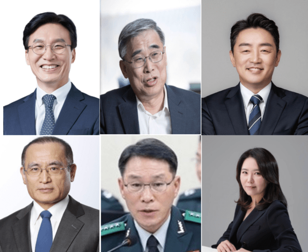 왼쪽 위부터 김민석 국무총리 후보자, 이종석 국가정보원장 후보자, 강훈식 대통령 비서실장, 위성락 국가안보실장, 황인권 대통령 경호처장, 강유정 대통령실 대변인. [출처= 대통령실]