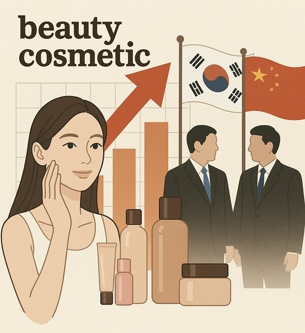 이재명 정부 출범을 계기로 한중 관계가 개선될 것이라는 기대감이 고조되면서, 중국 시장 의존도가 높은 전통 뷰티 기업들 사이에 훈풍이 불고 있다. [출처=오픈AI]