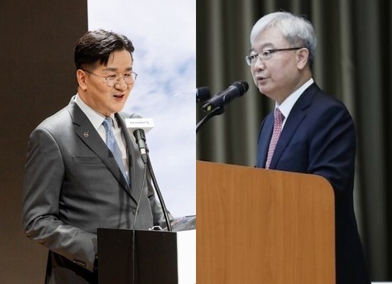 (사진 왼쪽부터) 조원태 한진칼 회장과 김석동 의사회 의장 [출처=한진칼·예금보험공사]
