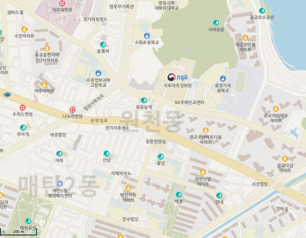 경기도 수원시 영통구 하동 일대 지도. [출처=국토지리정보원 홈페이지 캡처]