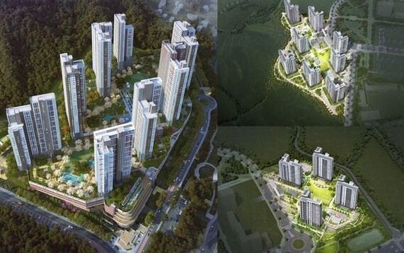 BS한양이 한국토지주택공사(LH)와 주택도시보증공사(HUG)가 각각 추진하는 공공주택사업에서 잇따라 우선협상대상자로 선정됐다.거제 아주 공공지원 민간임대주택 조감도(왼쪽), 밀양부북 A-1BL 조감도(오른쪽 위), S-2BL 조감도(오른쪽 아래).[출처=BS한양]