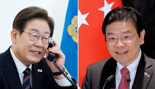 (왼쪽부터) 이재명 대통령, 로런스 웡 싱가포르 총리[출처=연합]