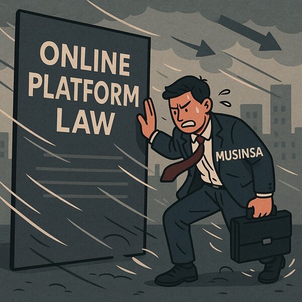 이재명 정부가 ‘온라인 플랫폼 공정화법’ 제정에 본격 착수하면서 국내 1위 패션 플랫폼 ‘무신사’의 규제 대상 포함 여부에 업계의 이목이 집중되고 있다. [출처=오픈AI]