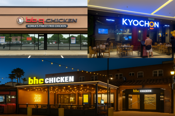 BBQ·교촌치킨·bhc 해외 진출 매장 모습. [출처=각 사]