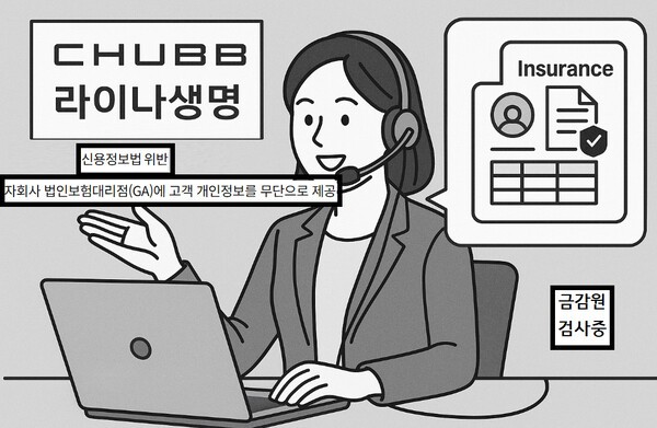 라이나생명은 자회사(관계사) 법인보험대리점(GA)에 고객 동의를 받지 않은 고객 개인정보를 무단으로 제공하는 등 신용정보법을 위반하며 무대포식 영업을 한 것으로 전해진다. 챗GPT 생성 이미지.[출처=오픈AI]
