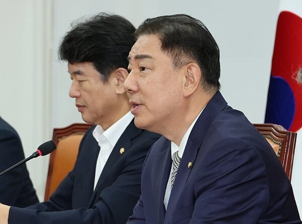 17일 정책조정회의에 참석한 김병기 더불어민주당 대표 직무대행이 발언하고 있다. [출처=연합]