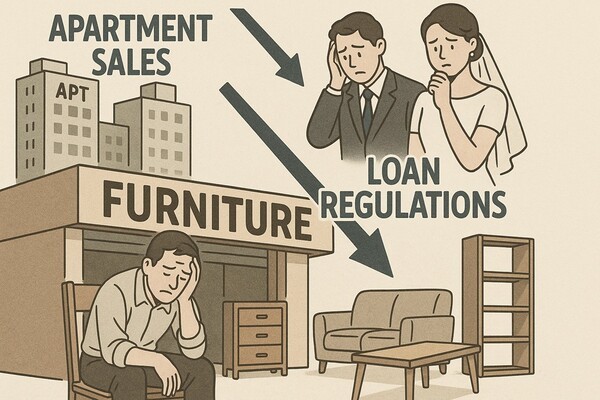 최근 정부가 발표한 ‘가계부채 관리 강화방안’(이하 6·27 대출규제)과 연이은 ‘스트레스 DSR(총부채원리금상환비율)’ 규제 확대로, 하반기를 앞둔 가구·인테리어 업계에 비상이 걸렸다. [출처=오픈AI]