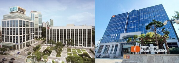 농심(왼쪽)과 삼양라운드스퀘어 본사 전경. [출처=각 사]