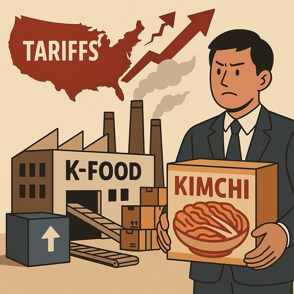 미국의 25% 상호관세 예고는 단기적으로 국내 식품업계에 부담을 주는 위협이지만, 중장기적으로는 K-푸드 산업이 글로벌 시장에서 지속 가능한 경쟁력을 갖추기 위한 구조 혁신의 전환점이 될 수 있다는 평가가 나온다. [출처=오픈AI]