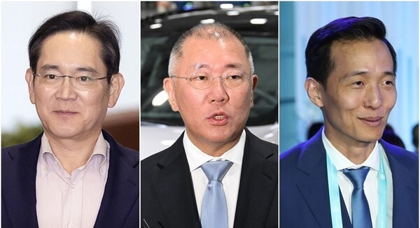 이재용 삼성전자 회장·정의선 현대차그룹 회장·김동관 한화그룹 부회장 [출처= 연합]