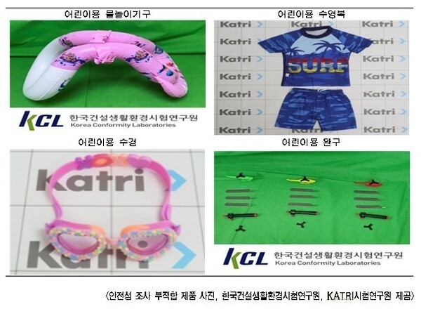안전성 조사 부적합 제품 사진. [출처=한국건설생활환경시험연구원, KATRI시험연구원]