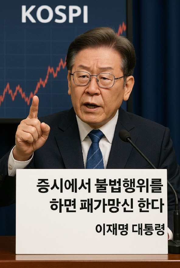 이재명 대통령이 “증시서 장난치면 패가망신하는 것'을 보게될 것”이라고 경고한 즉시 '주가조작 근절 합동대응단‘이 출범했다. 이에 '패가망신 1호 혐의자'에 대한 시장의 시선이 모아지고 있다.  챗GPT 생성 이미지.[출처=오픈AI]