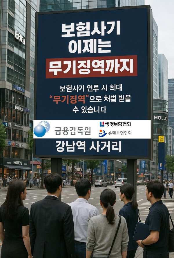 금융감독원과 생명·손해보험협회가 인기 드라마 ‘폭싹 속았수다’를 패러디하면서까지 강남역 인파에 경각심을 강조했다. 보험사기란 범죄로 인생이 대폭 망가질 수도 있다는 경고로 시민들의 의식 변화를 끌어내기 위해서다. 챗GPT 생성 이미지.[출처=오픈AI]