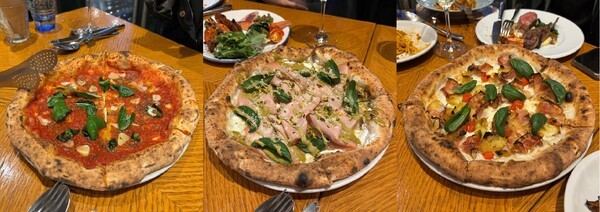 (왼쪽부터) 마리나라 피자, 지오반니 피자, 로사 피자. [출처=이재아 기자]