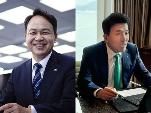 진옥동 신한금융지주 회장과 함영주 하나금융지주 회장이 스테이블코인 대표 주자인 '서클' 사장과 만난다.  사진은 좌 진옥동 회장, 우 함영주 회장. [출처=각 사]