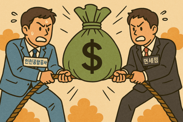 인천국제공항공사와 주요 면세점 사업자 간의 임대료 분쟁이 배임죄 해석을 둘러싼 논란으로 번지며 법적·정치적 쟁점으로 확산되고 있다. [출처=오픈AI]