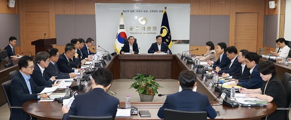 권대영 금융위원회 부위원장이 3일 오전 서울 종로구 정부서울청사에서 개최한 미국 관세대응 정책금융-금융지주 간담회에서 금융감독원, 한국산업은행, 중소기업은행, 한국수출입은행, 신용보증기금, 기술보증기금, 한국자산관리공사 부기관장 및 5대 금융지주 CSO 등과 미국 정부의 상호관세, 품목과세 부과에 따른 우리 기업의 피해를 최소화할 금융업계의 대응방안을 논의했다. [출처=금융위원회]