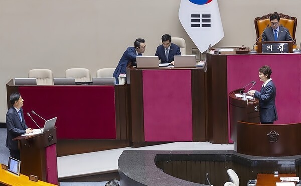 17일 국회서 구윤철 부총리에게 대정부 질의를 하고 있는 이언주 의원.[출처=연합]